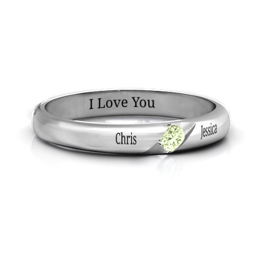 Women's Reveal Stone Grooved Ring – Sterling Silver with Peridot
