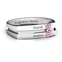 Women's Crevice Grooved Ring in 925 Sterling Silver with Pink Sapphire