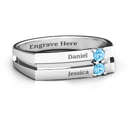 Women's Crevice Grooved Ring in 925 Sterling Silver with Blue Topaz