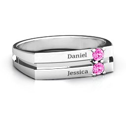 Women's Crevice Grooved Ring in 925 Sterling Silver with Pink Tourmaline