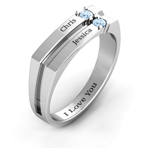 Women's Crevice Grooved Ring – Sterling Silver with Aquamarine