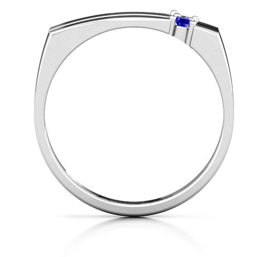 Women's Crevice Grooved Ring – Sterling Silver with Cubic Zirconia and Blue Sapphire