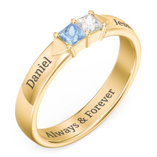 Timeless Romance Ring – 14K Yellow Gold with Blue Topaz and Cubic Zirconia