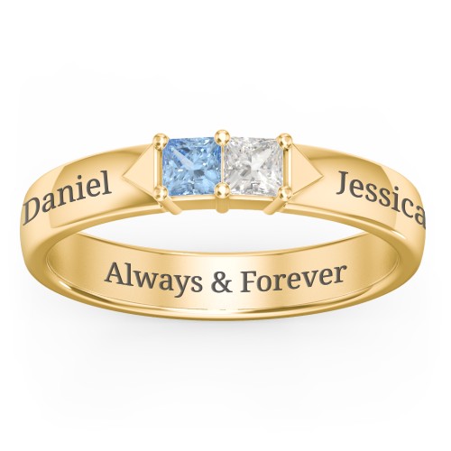 Timeless Romance Ring – 14K Yellow Gold with Blue Topaz and Cubic Zirconia