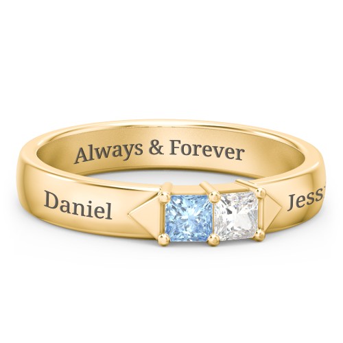 Timeless Romance Ring – 14K Yellow Gold with Blue Topaz and Cubic Zirconia