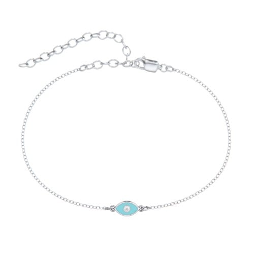Evil Eye Anklet with Accent Stone and Cold Enamel