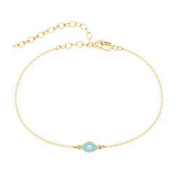 Evil Eye Anklet with Accent Stone and Cold Enamel in 18K Gold Plated Silver with White Premium Zirconia