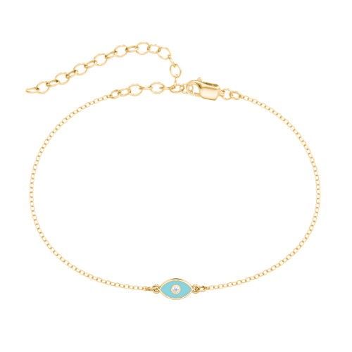 Evil Eye Anklet with Accent Stone and Cold Enamel – 18K Gold Plated Silver with White Premium Zirconia