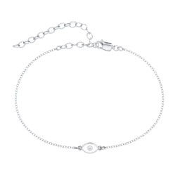 Evil Eye Anklet with Accent Stone and Cold Enamel in 925 Sterling Silver with Lab Diamond