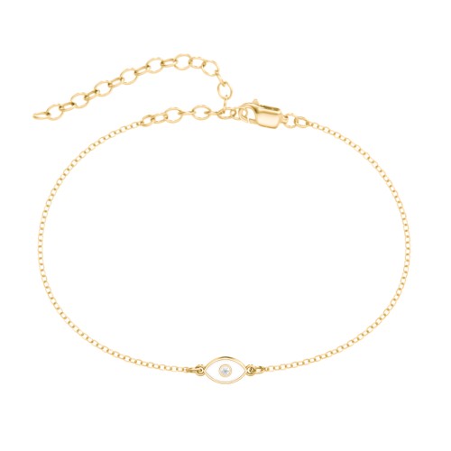 Evil Eye Anklet with Accent Stone and Cold Enamel – 18K Gold Plated Silver with White Premium Zirconia