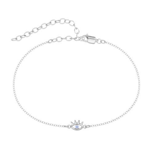 Evil Eye Anklet with Eyelashes – Sterling Silver with Fancy Blue Premium Zirconia