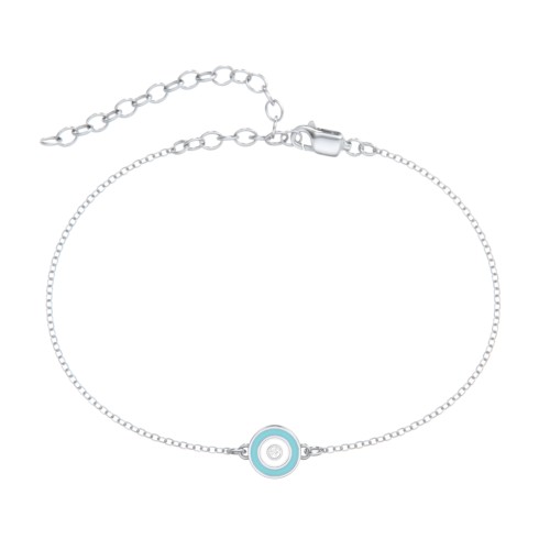Round Evil Eye Anklet – Sterling Silver with Lab Diamond