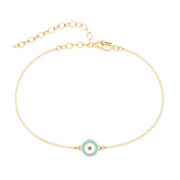 Round Evil Eye Anklet in 18K Gold Plated Silver with Black Premium Zirconia