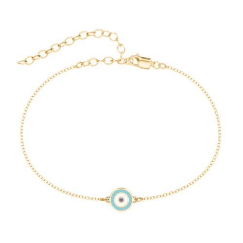Round Evil Eye Anklet – 18K Gold Plated Silver with Black Premium Zirconia