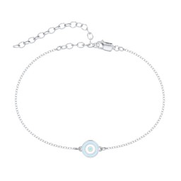 Round Evil Eye Anklet in 925 Sterling Silver with Mint Premium Zirconia