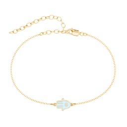 Hamsa Anklet with Accent Stone in 18K Gold Plated Silver with White Premium Zirconia