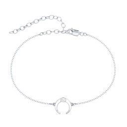Crescent Horn Anklet with White Cold Enamel in 925 Sterling Silver with Diamond