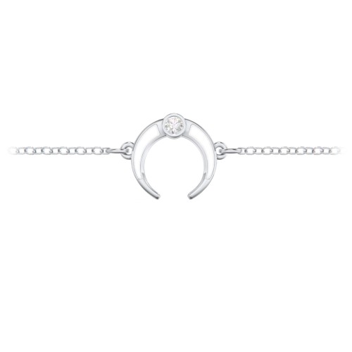 Crescent Horn Anklet with White Cold Enamel – Sterling Silver with Diamond