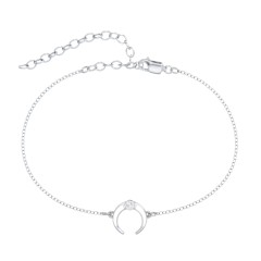 Crescent Horn Anklet with White Cold Enamel – 18K Gold Plated Silver with Cubic Zirconia