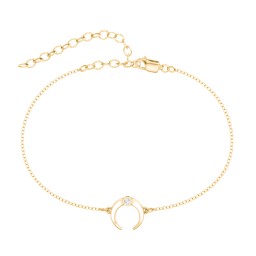 Crescent Horn Anklet with White Cold Enamel in 18K Gold Plated Silver with White Premium Zirconia