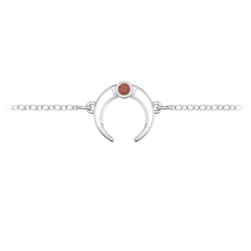 Crescent Horn Anklet with White Cold Enamel – Sterling Silver with Garnet