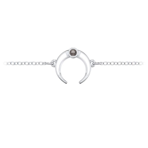 Crescent Horn Anklet with White Cold Enamel – Sterling Silver with Smokey Quartz