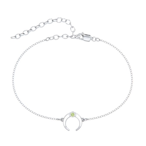 Crescent Horn Anklet with White Cold Enamel – Sterling Silver with Peridot