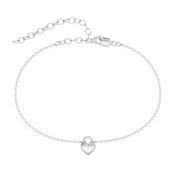 Heart Padlock Anklet in 925 Sterling Silver