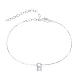Padlock Anklet with Accent Stone in 925 Sterling Silver with Diamond