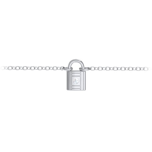 Padlock Anklet with Accent Stone – Sterling Silver with Diamond