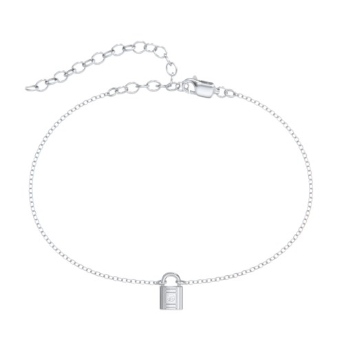 Padlock Anklet with Accent Stone – Sterling Silver with Diamond
