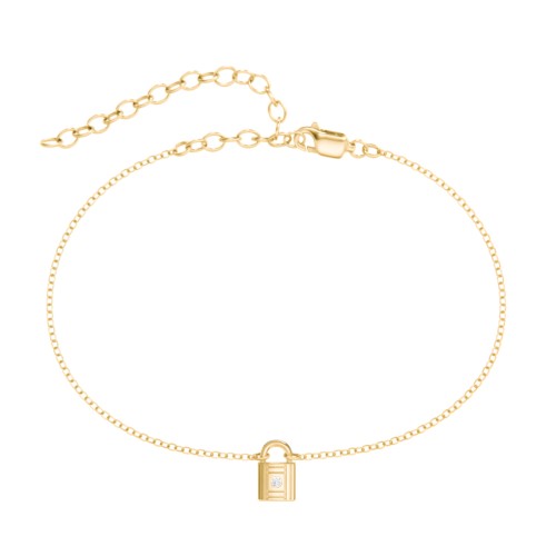 Padlock Anklet with Accent Stone – 18K Gold Plated Silver with Diamond