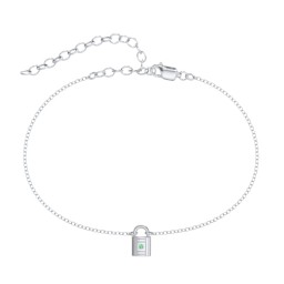 Padlock Anklet with Accent Stone in 925 Sterling Silver with Green Premium Zirconia