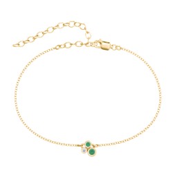 Cluster Bezel Set Stone Anklet in 18K Gold Plated Silver with Emerald and White Premium Zirconia