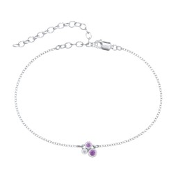 Cluster Bezel Set Stone Anklet in 925 Sterling Silver with Amethyst and White Premium Zirconia