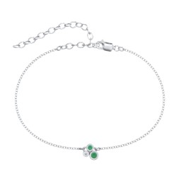 Cluster Bezel Set Stone Anklet in 925 Sterling Silver with Emerald and White Premium Zirconia