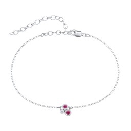 Cluster Bezel Set Stone Anklet in 925 Sterling Silver with Ruby and White Premium Zirconia