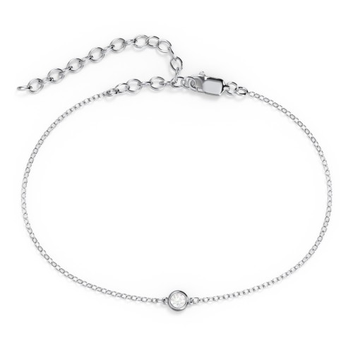Bezel-Set Round Stone Station Anklet – Sterling Silver with Diamond
