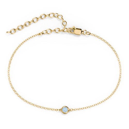 Bezel-Set Round Stone Station Anklet – 18K Gold Plated Silver with Blue Topaz