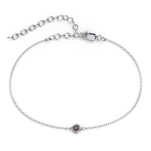 Bezel-Set Round Stone Station Anklet – Sterling Silver with Smokey Quartz