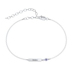 Petite Bar Anklet with Bezel Set Stone in 925 Sterling Silver with Blue Sapphire