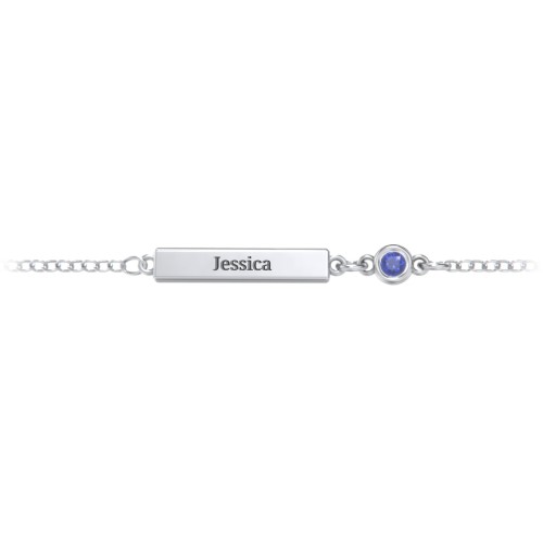 Petite Bar Anklet with Bezel Set Stone – Sterling Silver with Blue Sapphire