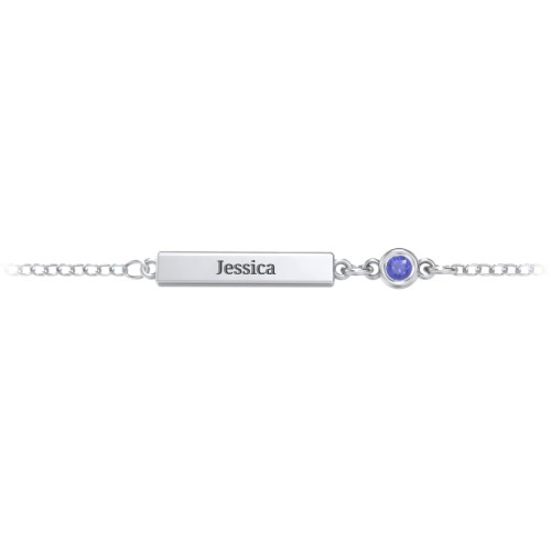 Petite Bar Anklet with Bezel Set Stone – Sterling Silver with Blue Sapphire