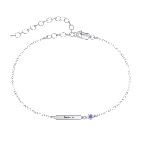Petite Bar Anklet with Bezel Set Stone – Sterling Silver with Blue Sapphire