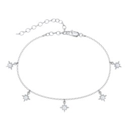 Starburst Charm Anklet in 925 Sterling Silver with Diamond