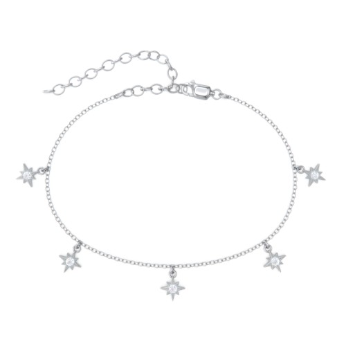 Starburst Charm Anklet – Sterling Silver with Diamond