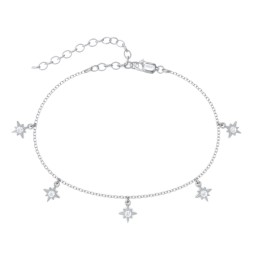 Starburst Charm Anklet in 925 Sterling Silver with White Premium Zirconia