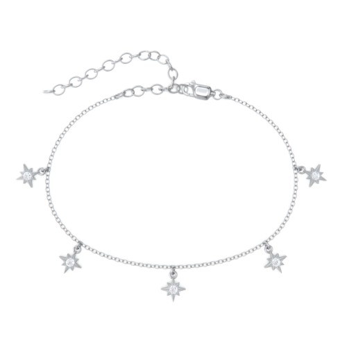 Starburst Charm Anklet – Sterling Silver with White Premium Zirconia