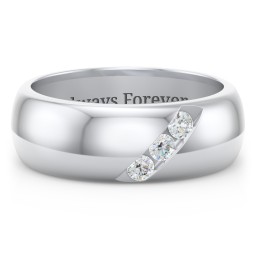 Men's Triple Stone Grooved Ring in 925 Sterling Silver with Diamond