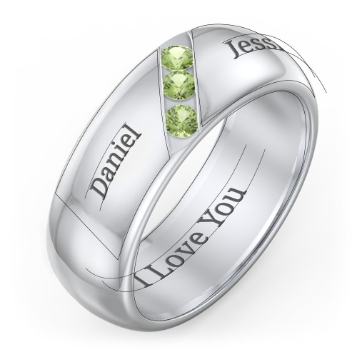 Men's Triple Stone Grooved Ring